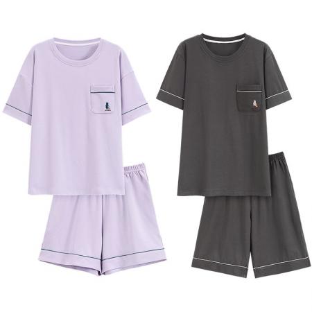 FA46216# 夏季新款7A纯棉情侣睡衣短袖短裤套头薄款女士纯棉卡通家居服套装 睡衣批发情侣家居服批发