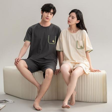 FA46217# 夏季新款7A纯棉情侣睡衣短袖短裤套头薄款女士纯棉卡通家居服套装 睡衣批发情侣家居服批发