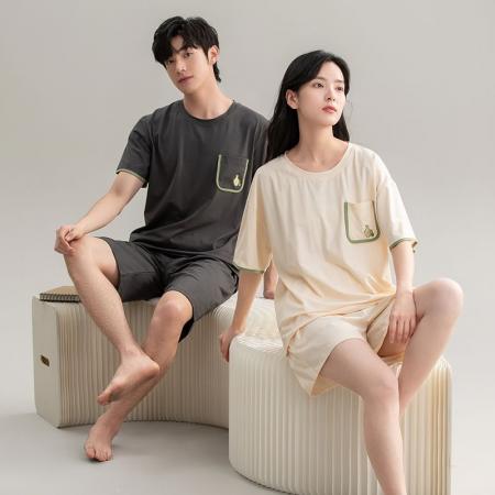 FA46217# 夏季新款7A纯棉情侣睡衣短袖短裤套头薄款女士纯棉卡通家居服套装 睡衣批发情侣家居服批发