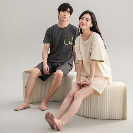 FA46217# 夏季新款7A纯棉情侣睡衣短袖短裤套头薄款女士纯棉卡通家居服套装 睡衣批发情侣家居服批发