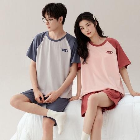 FA46218# 夏季新款7A纯棉情侣睡衣短袖短裤套头薄款女士纯棉卡通家居服套装 睡衣批发情侣家居服批发