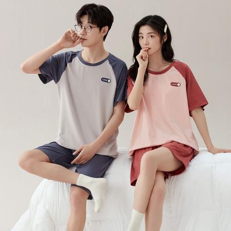 FA46218# 夏季新款7A纯棉情侣睡衣短袖短裤套头薄款女士纯棉卡通家居服套装 睡衣批发情侣家居服批发