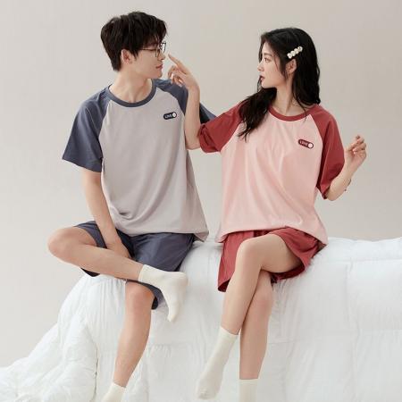 FA46218# 夏季新款7A纯棉情侣睡衣短袖短裤套头薄款女士纯棉卡通家居服套装 睡衣批发情侣家居服批发