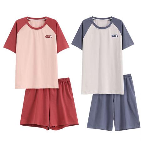 FA46218# 夏季新款7A纯棉情侣睡衣短袖短裤套头薄款女士纯棉卡通家居服套装 睡衣批发情侣家居服批发