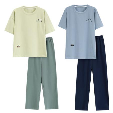 FA46219# 情侣睡衣女7A抗菌防螨纯棉新款大码宽松男士可外穿家居服套装 睡衣批发情侣家居服批发