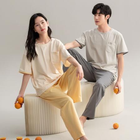FA46220# 情侣睡衣女7A抗菌防螨纯棉新款大码宽松男士可外穿家居服套装 睡衣批发情侣家居服批发
