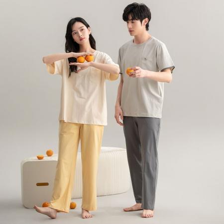 FA46220# 情侣睡衣女7A抗菌防螨纯棉新款大码宽松男士可外穿家居服套装 睡衣批发情侣家居服批发