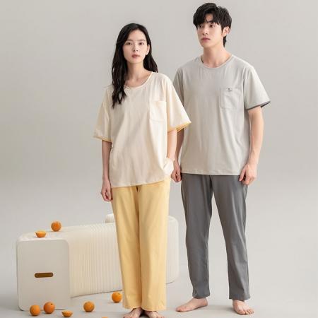 FA46220# 情侣睡衣女7A抗菌防螨纯棉新款大码宽松男士可外穿家居服套装 睡衣批发情侣家居服批发