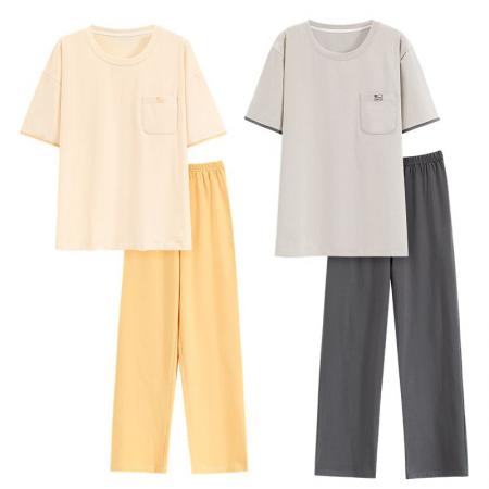 FA46220# 情侣睡衣女7A抗菌防螨纯棉新款大码宽松男士可外穿家居服套装 睡衣批发情侣家居服批发