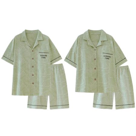 FA46232# 睡衣带胸垫夏季睡衣男女情侣拉架仿棉开衫短袖家居服 睡衣批发情侣家居服批发