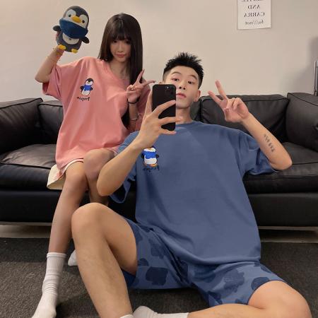 FA46233# 睡衣夏季睡衣情侣棉圆领短袖短裤卡通家居服套装 睡衣批发情侣家居服批发