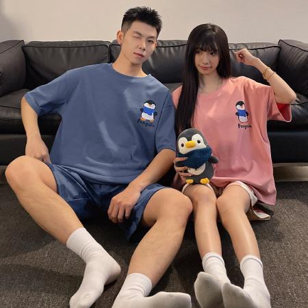 FA46233# 睡衣夏季睡衣情侣棉圆领短袖短裤卡通家居服套装 睡衣批发情侣家居服批发
