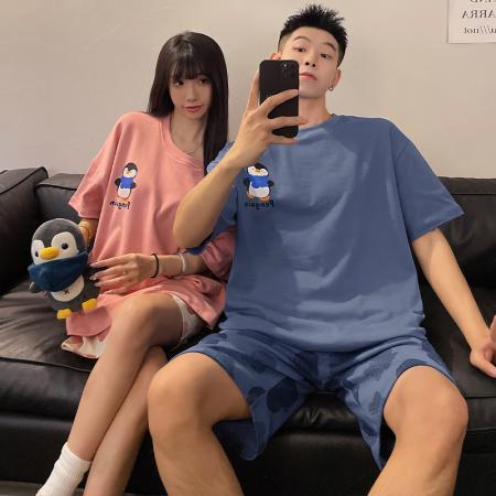 FA46233# 睡衣夏季睡衣情侣棉圆领短袖短裤卡通家居服套装 睡衣批发情侣家居服批发