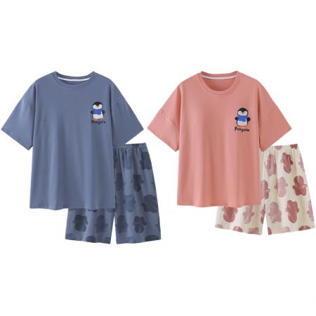 FA46233# 睡衣夏季睡衣情侣棉圆领短袖短裤卡通家居服套装 睡衣批发情侣家居服批发