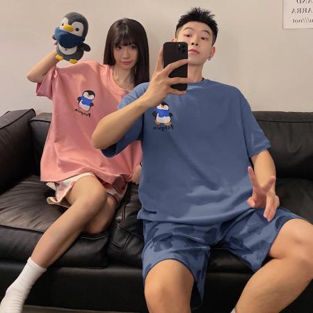 FA46233# 睡衣夏季睡衣情侣棉圆领短袖短裤卡通家居服套装 睡衣批发情侣家居服批发