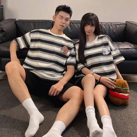 FA46234# 睡衣夏季睡衣情侣棉圆领短袖短裤卡通家居服套装 睡衣批发情侣家居服批发