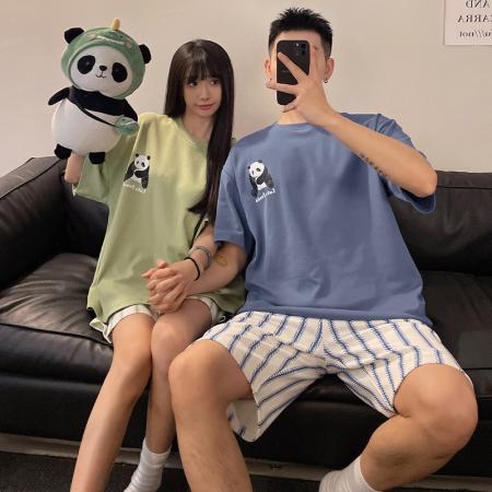 FA46235# 睡衣夏季睡衣情侣棉圆领短袖短裤卡通家居服套装 睡衣批发情侣家居服批发