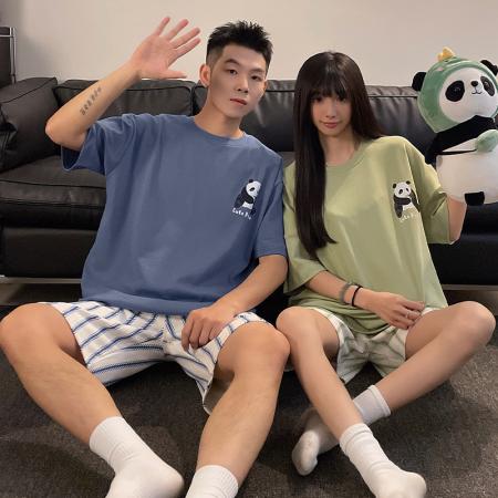 FA46235# 睡衣夏季睡衣情侣棉圆领短袖短裤卡通家居服套装 睡衣批发情侣家居服批发