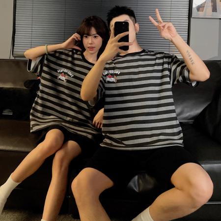 FA46237# 睡衣夏季睡衣情侣圆领拉架仿棉短袖短裤休闲家居服套 睡衣批发情侣家居服批发