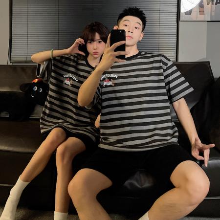 FA46237# 睡衣夏季睡衣情侣圆领拉架仿棉短袖短裤休闲家居服套 睡衣批发情侣家居服批发