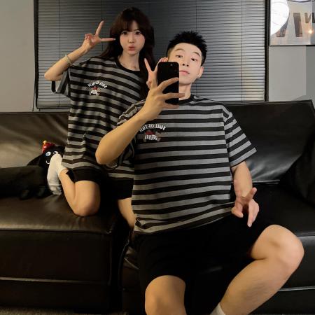 FA46237# 睡衣夏季睡衣情侣圆领拉架仿棉短袖短裤休闲家居服套 睡衣批发情侣家居服批发