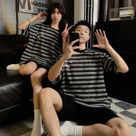 FA46237# 睡衣夏季睡衣情侣圆领拉架仿棉短袖短裤休闲家居服套 睡衣批发情侣家居服批发