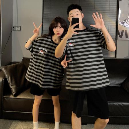 FA46237# 睡衣夏季睡衣情侣圆领拉架仿棉短袖短裤休闲家居服套 睡衣批发情侣家居服批发