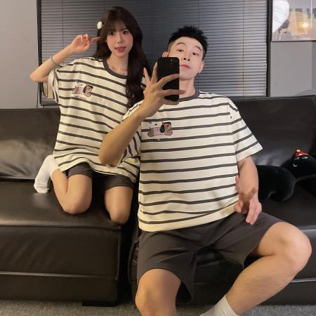 FA46238# 睡衣夏季睡衣情侣圆领拉架仿棉短袖短裤休闲家居服套 睡衣批发情侣家居服批发