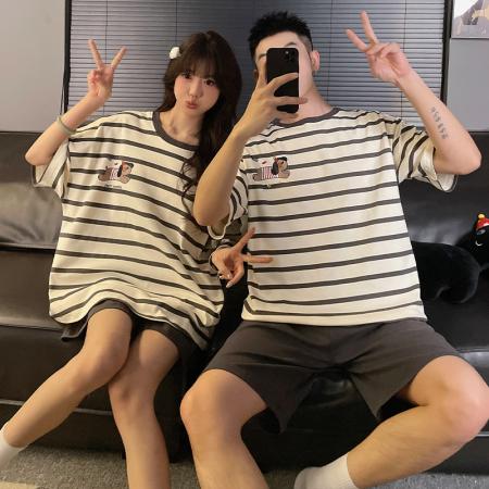 FA46238# 睡衣夏季睡衣情侣圆领拉架仿棉短袖短裤休闲家居服套 睡衣批发情侣家居服批发