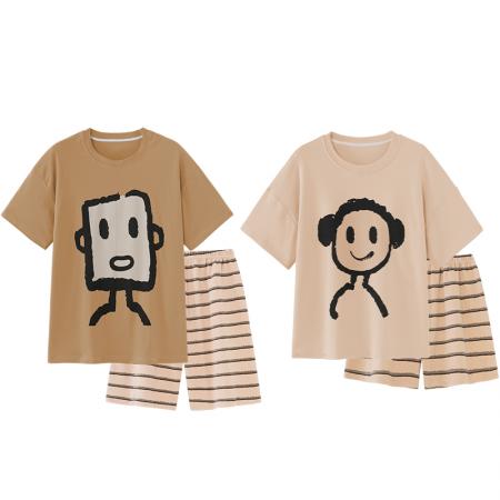 睡衣带胸垫春夏季拉架仿棉情侣睡衣男女短袖家居服套装 睡衣批发情侣家居服批发