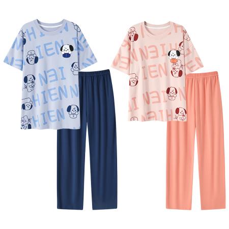 睡衣夏季睡衣情侣女带胸垫拉架仿棉家居服套 睡衣批发情侣家居服批发