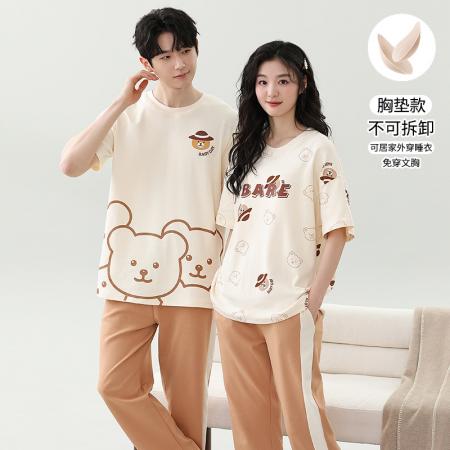 睡衣夏季睡衣情侣女带胸垫拉架仿棉家居服套 睡衣批发情侣家居服批发