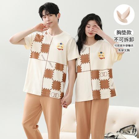 睡衣夏季睡衣情侣女带胸垫拉架仿棉家居服套 睡衣批发情侣家居服批发