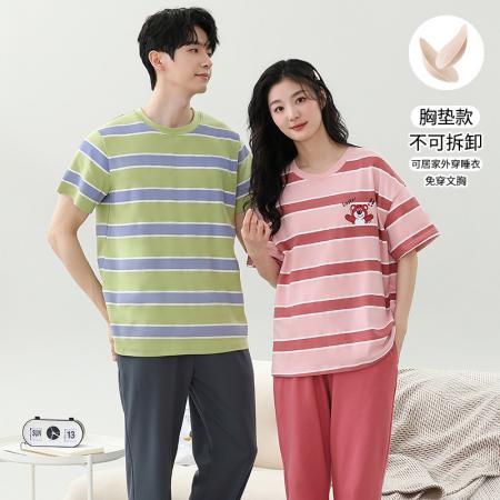 睡衣夏季睡衣情侣女带胸垫拉架仿棉家居服套 睡衣批发情侣家居服批发