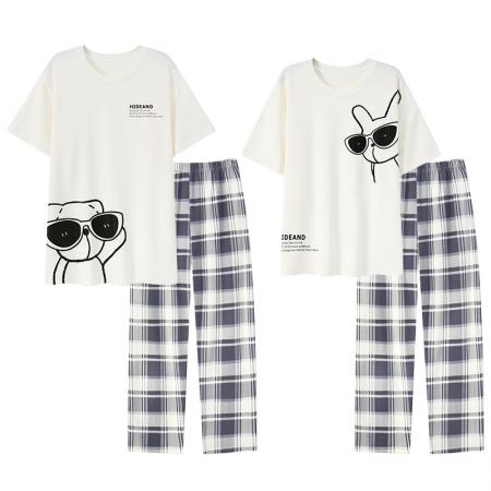 睡衣夏季睡衣情侣女带胸垫拉架仿棉家居服套 睡衣批发情侣家居服批发