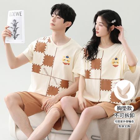 睡衣夏季睡衣情侣女带胸垫拉架仿棉家居服套 睡衣批发情侣家居服批发