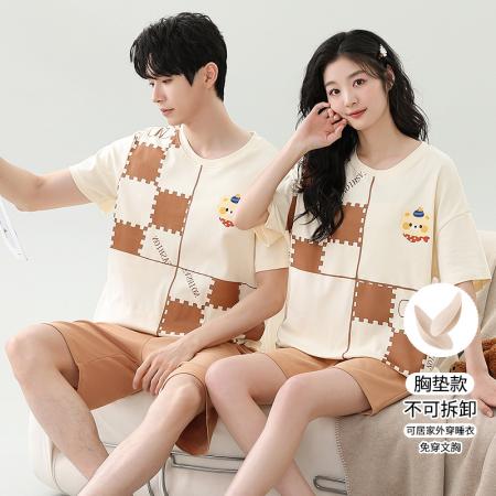 睡衣夏季睡衣情侣女带胸垫拉架仿棉家居服套 睡衣批发情侣家居服批发