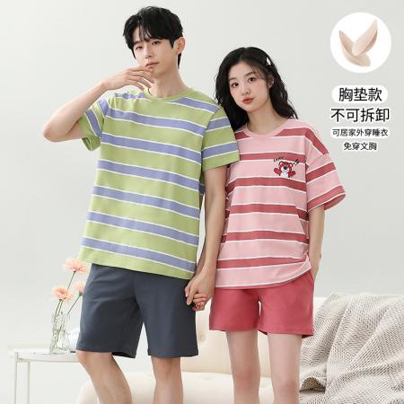 睡衣夏季睡衣情侣女带胸垫拉架仿棉家居服套 睡衣批发情侣家居服批发