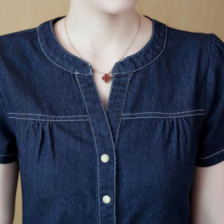 LN76359# 薄款短袖牛仔连衣裙女一步裙修身韩版长裙包臀刺绣牛仔裙