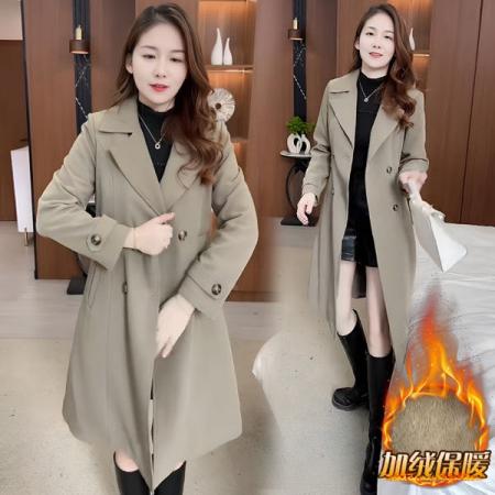 LN76360# 秋冬新款加绒中长款风衣外套洋气保暖过膝气质大衣显瘦