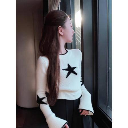 FA46255# 绝美巨好看秋冬韩系漂亮轻奢减龄洋气慵懒高级感白色毛衣上衣 服裝批發女裝批發服飾貨源