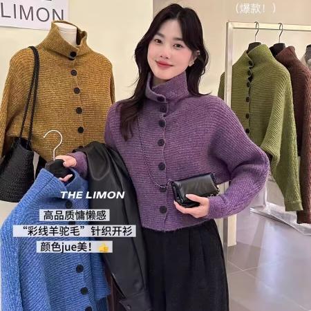 FA46256# 韩国东大门秋冬新款复古气质宽松单排扣短款针织开衫毛衣外套女潮 服裝批發女裝批發服飾貨源