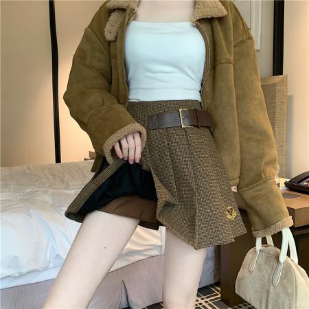 FA46262# 韩系复古高腰半身裙女秋冬新款高级感修身显瘦百褶a字裙 服裝批發女裝批發服飾貨源