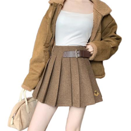 FA46262# 韩系复古高腰半身裙女秋冬新款高级感修身显瘦百褶a字裙 服裝批發女裝批發服飾貨源