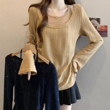 FA46267# 大码胖mm纯欲风掐腰显瘦假两件上衣秋季设计感镂空针织衫 服裝批發女裝批發服飾貨源