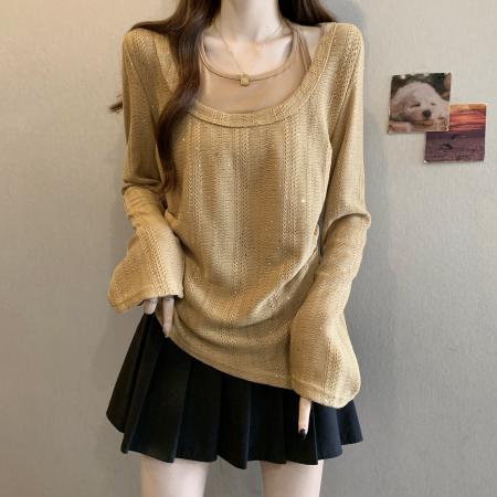 FA46267# 大码胖mm纯欲风掐腰显瘦假两件上衣秋季设计感镂空针织衫 服裝批發女裝批發服飾貨源