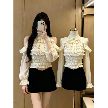 FA46273# 秋季新款纯欲风设计感小众蝴蝶结长袖修身显瘦气质上衣女 服裝批發女裝批發服飾貨源