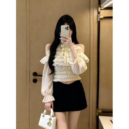 FA46273# 秋季新款纯欲风设计感小众蝴蝶结长袖修身显瘦气质上衣女 服裝批發女裝批發服飾貨源