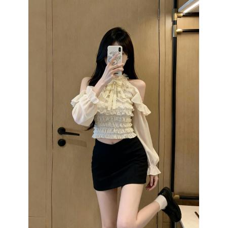 FA46273# 秋季新款纯欲风设计感小众蝴蝶结长袖修身显瘦气质上衣女 服裝批發女裝批發服飾貨源