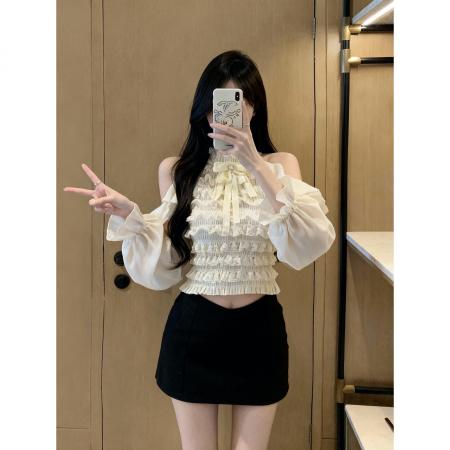 FA46273# 秋季新款纯欲风设计感小众蝴蝶结长袖修身显瘦气质上衣女 服裝批發女裝批發服飾貨源